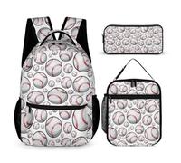 Baseball Backpack with Lunch Box & Pencil Case, 16 Inch Cool Baseball Themed Bookbag, Adjustable Durable Lightweight Large Capacity, Colorful Baseball Backpack Set for Kids Girls Boys School