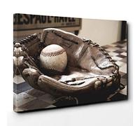Baseball Ball and Glove Canvas Print | Gallery Wrapped 30mm Frame Wall Art | 30x20 inches | Ready to Hang | Modern Sport Picture | Living Room Bedroom Lounge Office