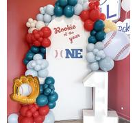 Baseball Balloon Arch Kit, Red Dusty Slate Blue Ivory Nude Balloon Garland for Baseball Birthday Party Decorations Boys Summer Baby Shower Rookie of The Year First Birthday Sport Themed Decorations