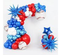 Baseball Balloon Arch Kit, Red White Blue Balloon Garland with Star and Baseball Foil Balloons, DIY Sports Theme Party Decoration for Birthday Celebration, Backyard Party, Rookie Year Event