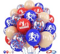 Baseball Balloons, 60Pcs 12 Inch Red Blue Brown Confetti Baseball Party Balloons for Kids Boy Baseball Birthday Sport Party Decorations Sports Themed Baby Shower Graduation Party Supplies