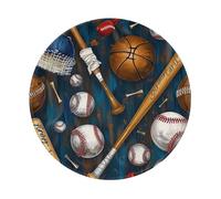 Baseball Basketball Football Hockey Printed Gaming Mouse Pad 2 PCS, Round Non-Slip Rubber Base Laptop Mousepad Desk Mat for Gamer, Office, Home