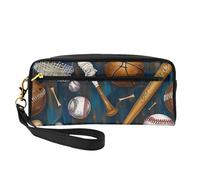 Baseball Basketball Football Hockey Printed Leather Makeup Bags with Wrist Strap Portable Travel Toiletry Bag Cosmetic Organizer Bag for Women