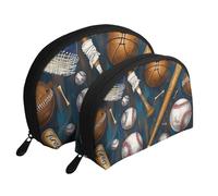 Baseball Basketball Football Hockey Printed Makeup Bags 2-Piece Portable Shell Travel Toiletry Bag Cosmetic Organizer Bag for Women
