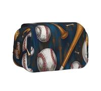 Baseball Basketball Football Hockey Printed Print Flip Top Double Layer Pencil Case - Large Capacity School Supplies Organizer for Students, Kids, Teens, Artists, Travel & Office Use