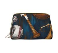 Baseball Basketball Football Hockey Printed Small Makeup Bag Portable Leather Make up Bag Travel Zipper Cosmetic Bags Organizer for Women