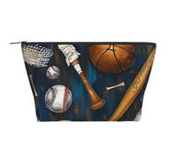Baseball Basketball Football Hockey Printed Travel Makeup Bag Trapeze Cosmetic Bag Makeup Case Toiletry Bag Organiser for Women