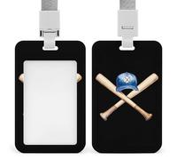 Baseball Bat Ball Hat Funny ID Badge Holder with Detachable Neck Lanyards Vertical Card for Offices Men Women