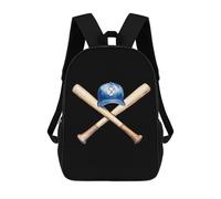 Baseball Bat Ball Hat Printed 17 Inch Daypack Unisex Shoulder Backpacks Travel Laptop Backpack for Women Men