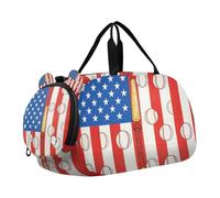 Baseball Bat Player American Flag Boy's Gym Duffel Bag with Shoes Compartment Large Capacity Weekender Overnight Duffel Bag for Travel, Swimming, Dance, Ballet