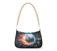 Baseball Blue Red Flames Night Clutch Handbag Womens Print Shoulder Purses Zipper Classic Purse Hobo Totes with Chain Strap