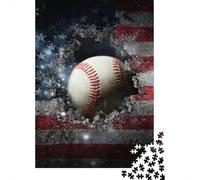 Baseball Breaking American Flag 1000 Piece Jigsaw Puzzle Paper for Adults Night Sky Puzzle Game for Family Relaxation Gift Home Decor 70x50cm/1000pcs