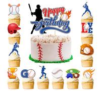Baseball Cake Topper, 24 Baseball Cupcake Toppers Baseball Cupcake Decorations & 1 Baseball Cake Decorations Baseball Theme Cake Topper for Baseball Birthday Decorations & Baseball Party Decorations