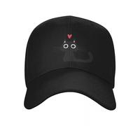 Baseball Cap Cute Black Cat with Heart Kitten Valentine Baseball Cap Tea Hat Anime Hats for Men Women's