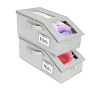 Baseball Cap Organizer | Stackable Storage for Caps and Hats | 2 Large Boxes with Window | Organisation Cupboard Dresser Shelf Office Bedroom Apartment Residence