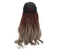 Baseball Cap Wig for Women Fashionable Adjustable Hat with Synthetic Long Wavy Wig Dark Brown Gradient Aoki Gray Long Curly Wig for Concerts Themed Parties Weddings Dating Cosplay