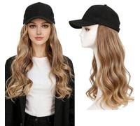 Baseball Cap with Long Wavy Wig Natural Looking Synthetic Fiber Curly Hair Extensions Bald Chemo Put on and Go Integrated Cap Wig Pastel Ringlet Human Hair Fashion Women Party Cosplay Wig