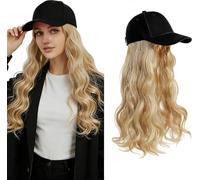 Baseball Cap with Long Wavy Wig Natural Looking Synthetic Fiber Curly Hair Extensions Bald Chemo Put on and Go Integrated Cap Wig Pastel Ringlet Human Hair Fashion Women Party Cosplay Wig