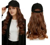 Baseball Cap with Long Wavy Wig Natural Looking Synthetic Fiber Curly Hair Extensions Bald Chemo Put on and Go Integrated Cap Wig Pastel Ringlet Human Hair Fashion Women Party Cosplay Wig