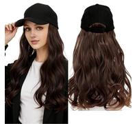 Baseball Cap with Long Wavy Wig Natural Looking Synthetic Fiber Curly Hair Extensions Bald Chemo Put on and Go Integrated Cap Wig Pastel Ringlet Human Hair Fashion Women Party Cosplay Wig