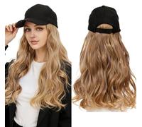 Baseball Cap with Long Wavy Wig Natural Looking Synthetic Fiber Curly Hair Extensions Bald Chemo Put on and Go Integrated Cap Wig Pastel Ringlet Human Hair Fashion Women Party Cosplay Wig