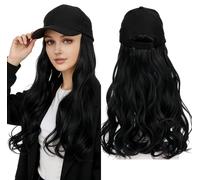 Baseball Cap with Long Wavy Wig Natural Looking Synthetic Fiber Curly Hair Extensions Bald Chemo Put on and Go Integrated Cap Wig Pastel Ringlet Human Hair Fashion Women Party Cosplay Wig