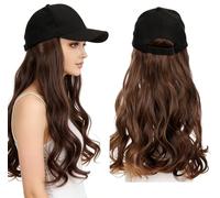 Baseball Cap with Long Wavy Wig Natural Looking Synthetic Fiber Curly Hair Extensions Bald Chemo Put on and Go Integrated Cap Wig Pastel Ringlet Human Hair Fashion Women Party Cosplay Wig