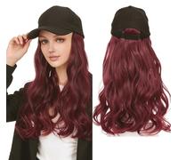 Baseball Cap with Long Wavy Wig Natural Looking Synthetic Fiber Curly Hair Extensions Bald Chemo Put on and Go Integrated Cap Wig Pastel Ringlet Human Hair Fashion Women Party Cosplay Wig