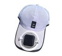 Baseball Cap with Solar Fan - Wide Brim Baseball Cap with Rechargeable Solar-Powered Fans | Solar Fan Hat | UV Protection Sun Hat for Beach, Fishing, Hiking, Travel White