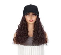 Baseball Cap with Water Wave Hair 45cm Medium Curly Wig Multiple Colors Adjustable Strap for Casual Style(Deepbrown-2M33#)