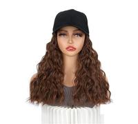 Baseball Cap with Water Wave Hair 45cm Medium Curly Wig Multiple Colors Adjustable Strap for Casual Style(Brown-2M30#)