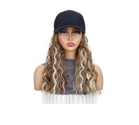 Baseball Cap with Water Wave Hair 45cm Medium Curly Wig Multiple Colors Adjustable Strap for Casual Style(Brown+white-6H613#)