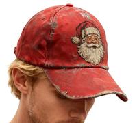 Baseball Caps For Men - Funny Christmas Hat Red | Santa Claus Print Hat Faded Effect for Holidays, Celebration, Hiking, Sports, Holidays, Birthday, Adults, Men