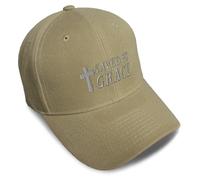 Baseball Caps for Men & Women Embroidered Saved by Grace Jesus Christian Religious Acrylic, Khaki Design Only, One size