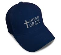 Baseball Caps for Men & Women Embroidered Saved by Grace Jesus Christian Religious Acrylic, Navy Design Only, One size