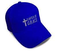 Baseball Caps for Men & Women Embroidered Saved by Grace Jesus Christian Religious Acrylic, Royal Blue Design Only, One size