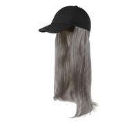 Baseball Caps with Long Straight Hair Extension Wig Attached, Women Y2K Stylish Grey Synthetic Wig Caps Sun Hats Headwear Hairpiece for Crazy Hair Day Halloween Cosplay Roleplay Raves Party