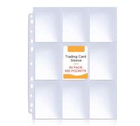 Baseball Card Sleeves, 900 Pockets Double Side 9-Pocket Trading Card Sleeve Page Protector 11 Holes Game Card Sleeves Fit 3 Ring Binder for Baseball Game Business Cards 50 Pages