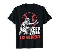 Baseball Catcher Keep Swinging I Like The Breeze Softball T-Shirt