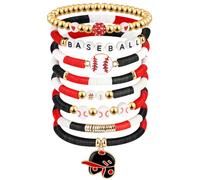 Baseball Clay Beaded Stretch Bracelets, Game Day Friendship Hypoallergenic Baseball Sport Fan Bracelet for for Sports Game Team Coach Mom Women Men Jewelry Accessories Gifts, Black Red and White