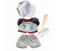 Baseball Clothes Set for 15-17cm Artist Dolls Outfits - Cap, Jacket, Pants, Detachable Bat & Ball Keychain, Compatible with Labubu, Sporty Uniform Mini Figures Clothing - Red/White