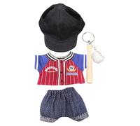 Baseball Clothes Set for 15-17cm Artist Dolls Outfits - Cap, Jacket, Pants & Detachable Bat Ball Keychain, Compatible with Labubu, Sporty Uniform Mini Figures Clothing - Red/Blue