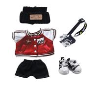 Baseball Clothes Set for 15-17cm Artist Dolls Outfits Includes Knit Hat Jacket Pants Shoes Camera, Compatible with Labubu, Sporty Uniform Mini Figures Clothing - Red/Black