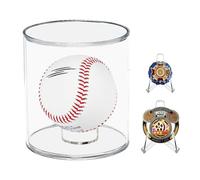 Baseball Display Case Cylinder,Larger Acrylic Display Case 3.5" Dia with Interior Replaceable Baseball Ring Holder & 2 Size-Varied Coin Holders (Round 1 Pack)