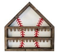 Baseball Display Case For Wall Mounting, Pine Wood Shadow Box, 14 X 14 In, 3-Row Holder For Baseball, Loops, And Prize Collection, White