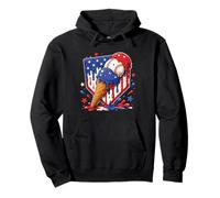 Baseball Drip Ice Cream 4th July American USA Flag Pullover Hoodie