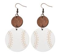 Baseball Drop Dangle Earrings for Women Trendy Sports Ball Statement Earrings for Women Wood Circle Drop Earrings Fashion Sports Accessories for Baseball Lovers Baseball Gifts for Family Friends