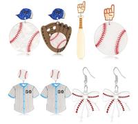Baseball Earrings, 4 Pairs Baseball Earrings for Women Dangling, Acrylic Baseball Earring Jewelry Gifts for Women Baseball Lovers, Medium, Alloy Steel, No Gemstone