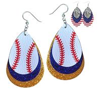 Baseball Earrings for Women - Baseball Jewelry for Mom - Baseball Mom Accessories - Baseball Gifts for Mom - Leather Glitter Earrings - 4th of July Earrings - Baseball Stuff for Moms - Mall of Style