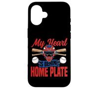 Baseball Fan Catcher Vintage My Heart Is Behind Home Plate Case for iPhone 16